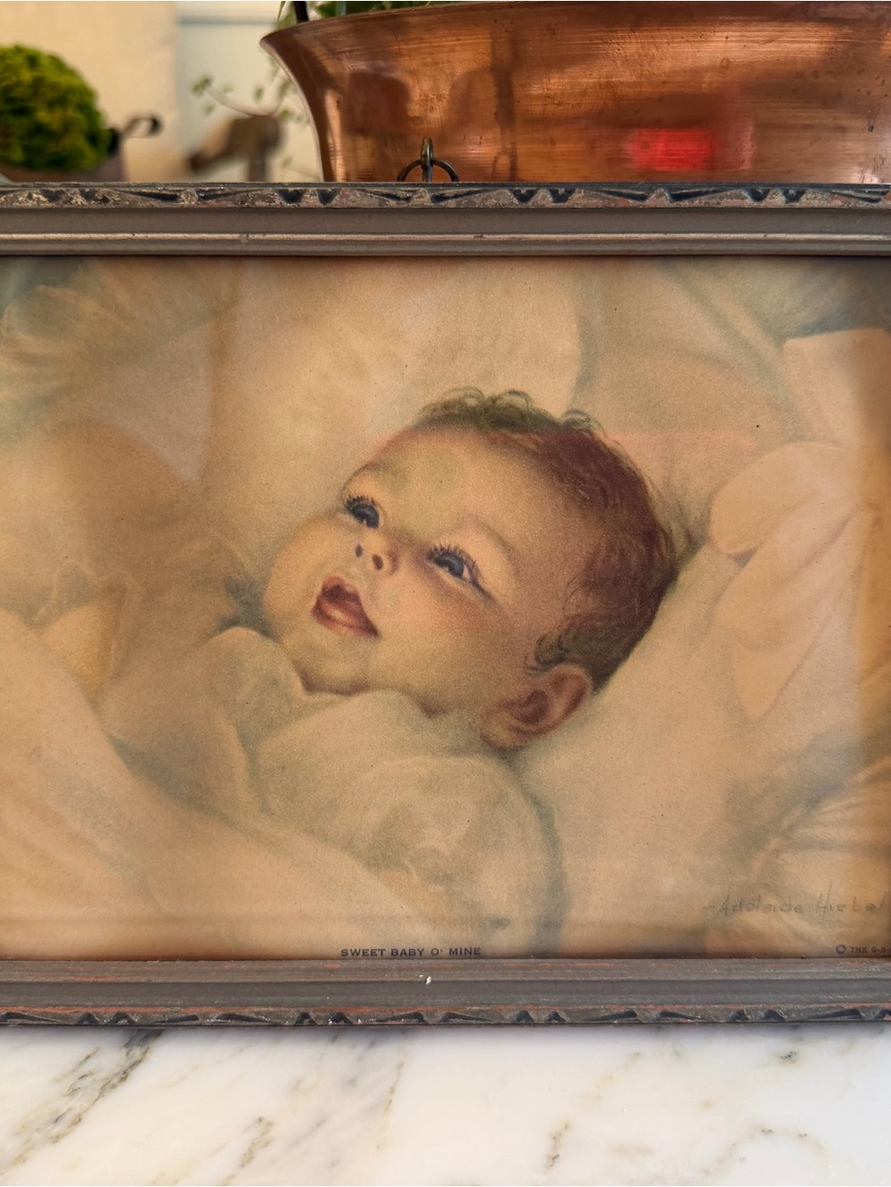 Vintage Framed Nursery Art Print in Cream - 'Sweet Baby O' Mine'